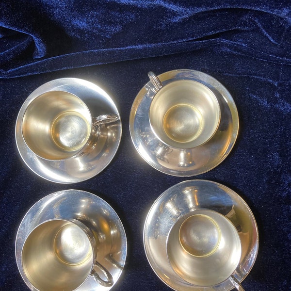 Anciennes tasses en métal argenté avec soucoupes (vers 1900-1920), Angleterre