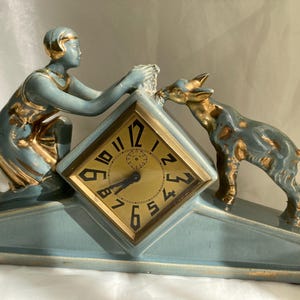 Antieke Art Deco Odyv keramische klok. Frankrijk 1920. Restauratie item.