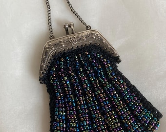 Monedero pequeño vintage, bolso de cuentas con cadena, billetera