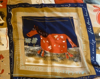 Vintage farm animal scarf made of 100% silk