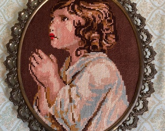Praying Little Boy Cross Stitch Embroidered Painting