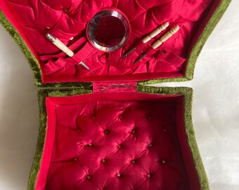 Antique French Velvet Box. Boudoir Box, Sewing Box, Jewelry