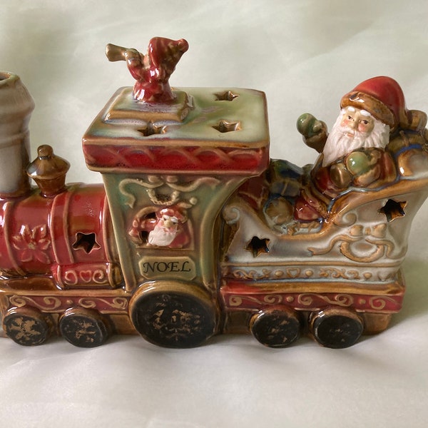 Porcelain Christmas Train Locomotive with Santa Claus and Presents, Hervit (Italy)