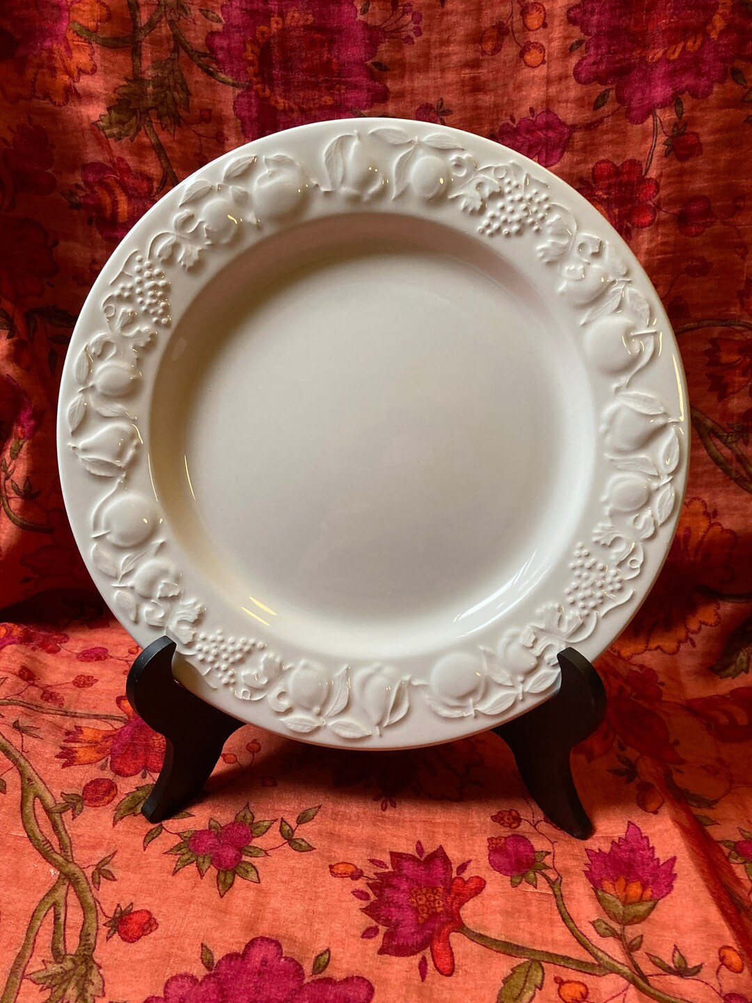Plat de service Quadrifoglio par Franco Giorgi, assiette céramique à motifs fruits, 1980 vintage - France