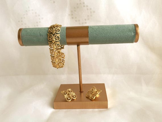 Monet © Sieraden Set Vergulde Armband en Oorclips uit de Jaren 1980