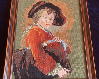 Vintage Embroidered Painting Young Artist