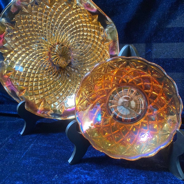 Vintage Fruit Bowl Carnival Glass. Orange bowl. Mid Century Fruit Bowl