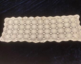 ヴィンテージ手編みテーブルランナー 98x33 cm。 1950～1970年代の