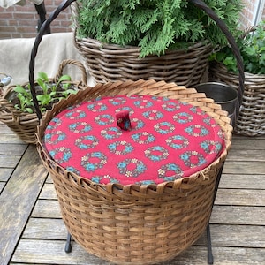 Vintage Rattan Fabric Sewing Box from the 1960s-1970s Woven Basket