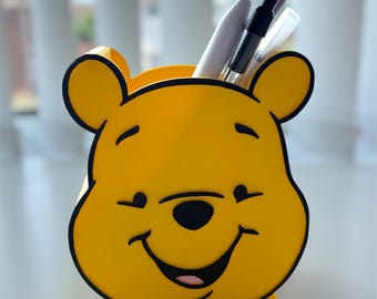 Porte-stylo ourson jaune mignon | Porte-pinceaux de maquillage | Organiseur de bureau | Pot à crayons imprimé en 3D | Porte-outils de loisirs créatifs