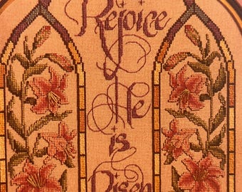 He is Risen Stained Glass Window Cross Stitch Pattern