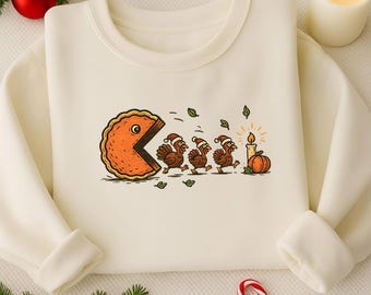 Retro Thanksgiving Pumpkin Pie Chasing PNG, Funny Turkey PNG, Fall Vibes PNG, Pumpkin Season png, Cute Turkey Day Shirt Design