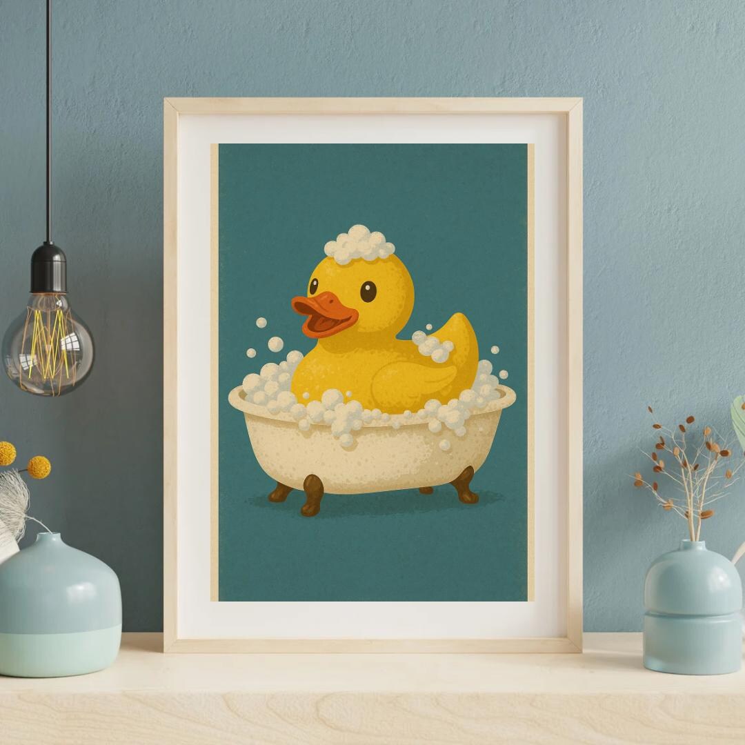 A3 Duck Bathroom Poster | Retro Rubber Duck Wall Art | Fun Vintage ...