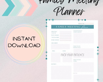 Printable Family Meeting Planner, Instant Download, Family Routine Organizer