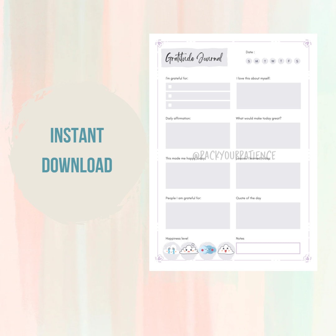Instant Download Daily Gratitude Journal, Printable PDF - Etsy
