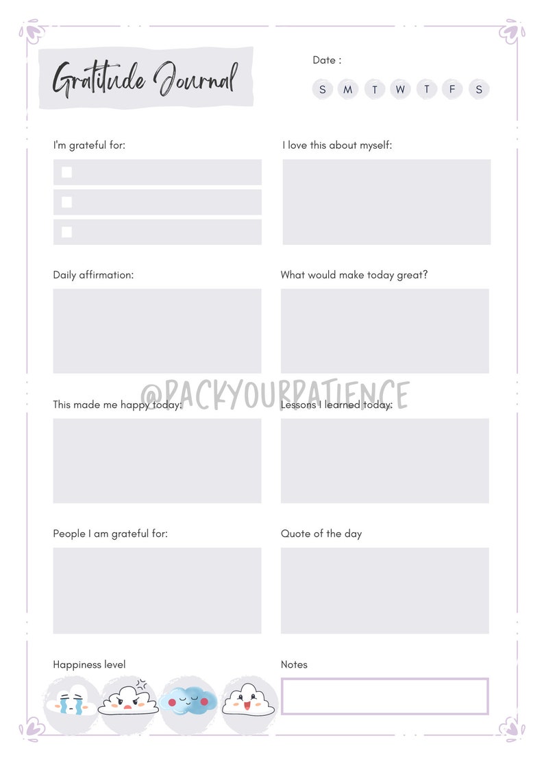 Printable Daily Gratitude Journal - Etsy
