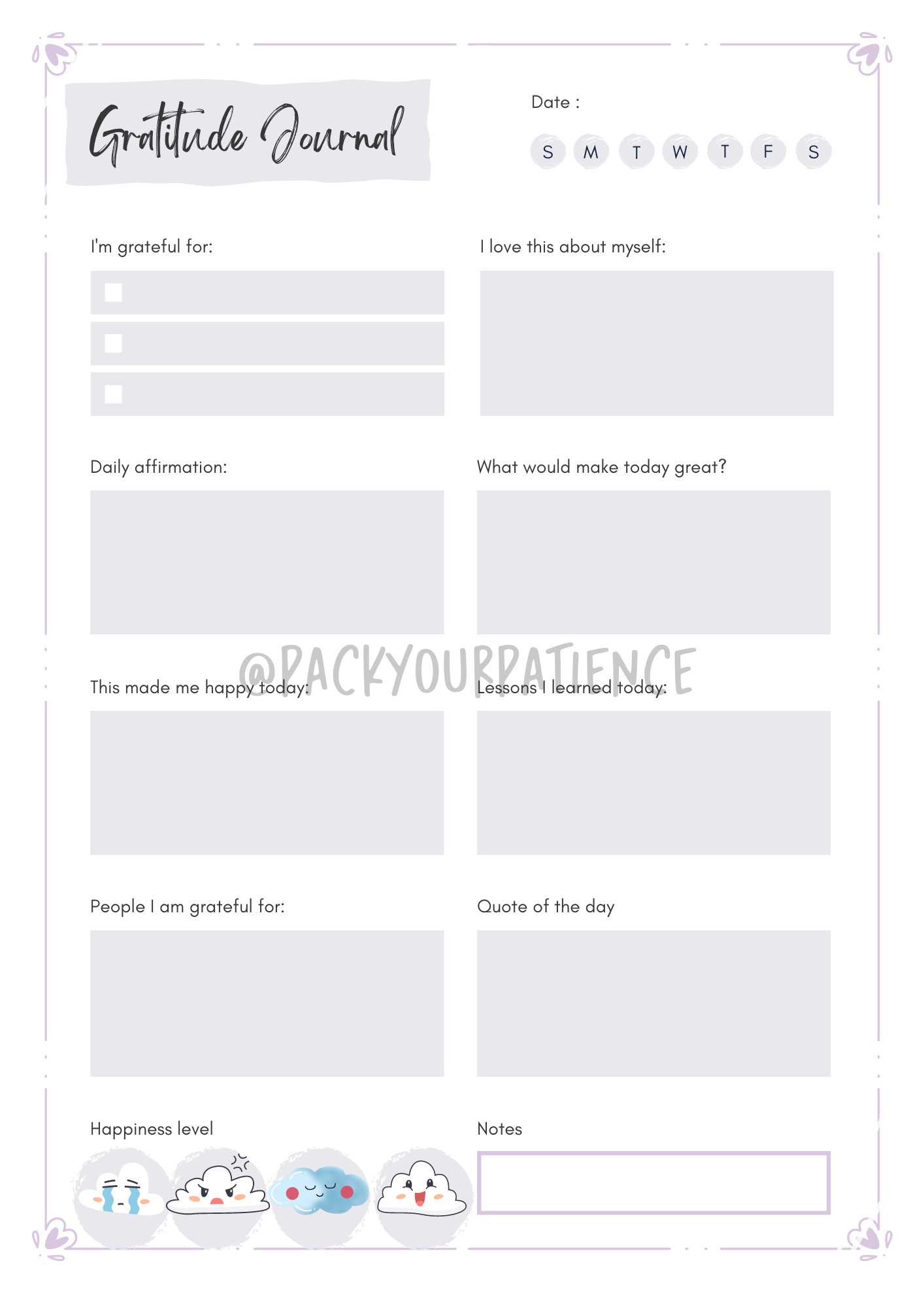 Instant Download Daily Gratitude Journal, Printable PDF - Etsy