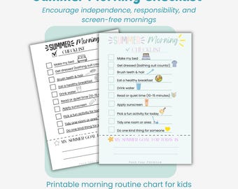 Lista de tareas matutinas de verano para niños: rutina imprimible divertida y sencilla.
