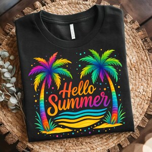 Hello Summer PNG, Summer Wreath Sign, Tropical Door Hanger, Beach Party Decor, End of Summer Invite, Colorful Summer Sign, Digital Download