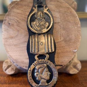Antique Brass horse Medallions on Leather Strap