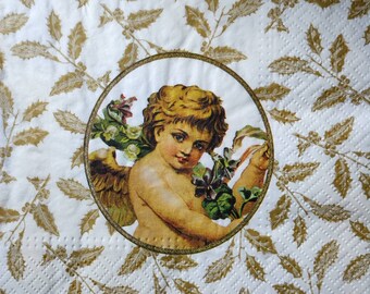 4 Vintage Angel Paper Napkins: Decoupage & Craft Supplies