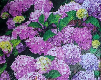 Purple Hydrangea Decoupage Paper Napkins: Floral Craft Tissue (Set of 4)