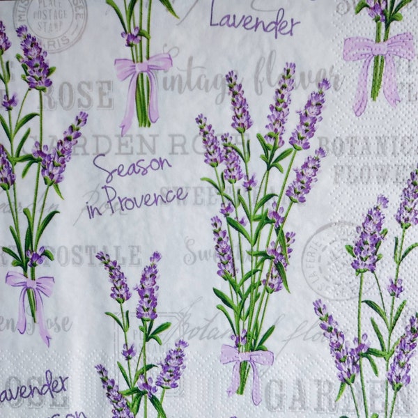 4 Single Paper Napkins for Decoupage, Lavender season in Provence, Lavender Napkins, 4 Tissue Serviettes, Lunch Napkins, Scrapbooking Paper