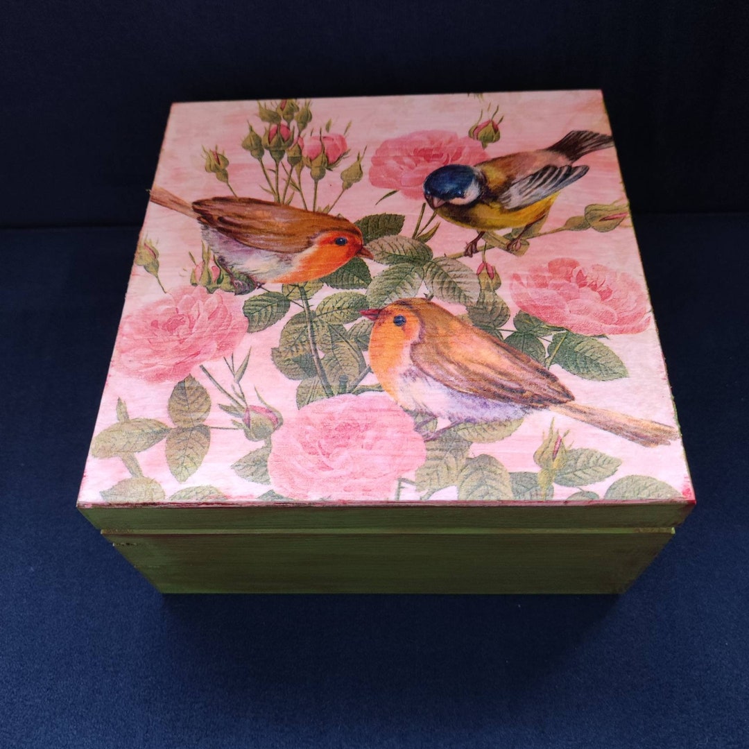 Wooden Birds & Roses Tea Box Decoupaged Tea Box4 Etsy