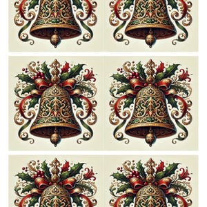 Barocke Weihnachtsglocken Collage Folie 1 A4, Premium Reispapier für Decoupage, Art Journal, Reispapier zum Basteln, Weihnachten Reispapier