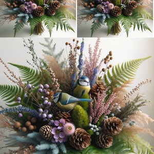 Papel de arroz para decoupage Craft Scrapbooking Collage - Hermosa corona de helechos y pájaros - Papel de morera decorativo 1 hoja A4 Nuevo