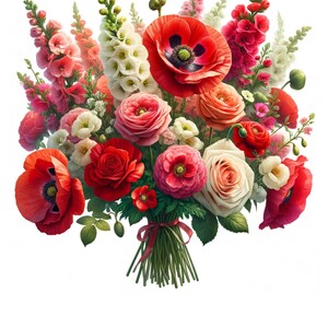 Bonito ramo de amapolas rojas, papel de arroz para decoupage, manualidades, álbumes de recortes, diario basura de técnica mixta, 1 tamaño A4, colección de papel floral