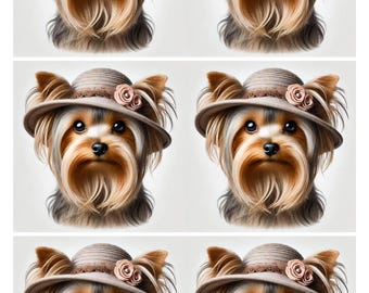 Yorkie in Hat Rice Paper: Dog Lover Decoupage Supplies