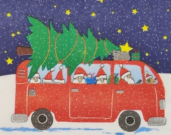 Santa's at Work Christmas Paper Napkins: Decoupage Craft, Set of 4