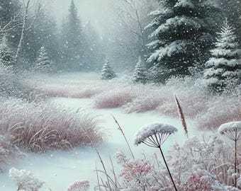 Winter Landscape Rice Paper: Snowy Forest Meadow Decoupage Paper