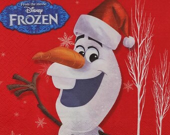 Solo 2 servilletas de papel únicas para manualidades de decoupage, collage, diario, efímeros, arte de decoupage, Disney Frozen Olaf, scrapbooking, arte infantil