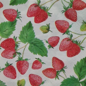 Packung mit 20 Lunch-Papierservietten, Servietten für Decoupage, Basteln, Collage, Journal, Party, Erdbeeren-Motiv, Sommerparty, Erdbeere, ganz neu