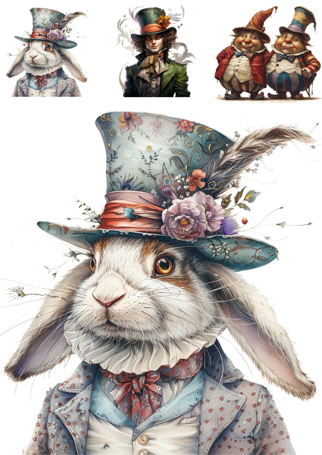 White Rabbit Rice Paper, Alice in Wonderland Characters Decoupage Paper ...