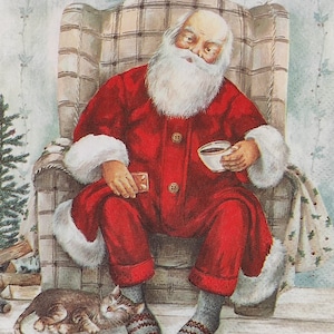 Santa&#39;s Coffee Break Paper Napkins: Christmas Decoupage, Collage (4 Single Napkins)