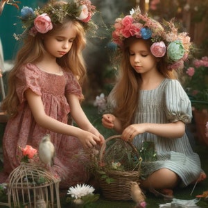 Hermosas chicas con coronas - Papel de arroz para manualidades, álbumes de recortes, collage, medios mixtos, diario basura, efímera - 1 material de arte de tamaño estándar A4
