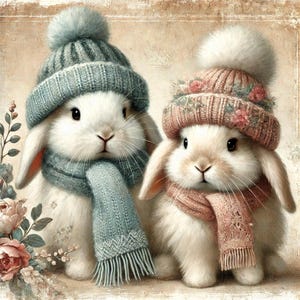 Süße Weiße Kaninchen, Reispapier für Decoupage, Kartenherstellung, Dekorpapier für Dekorationen, Winterhasen, Scrapbooking