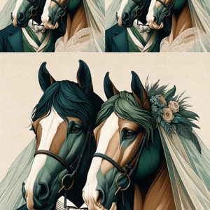 Horse Wedding Portrait Rice Paper - Decoupage, Scrapbooking, Junk Journal