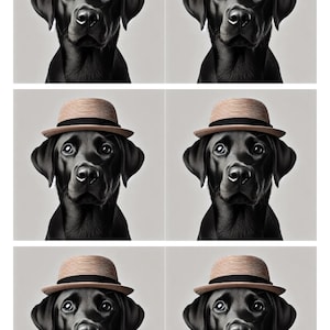 Labrador retriever noir dans un chapeau, feuille de collage 1 A4, papier de riz pour découpage et travaux manuels, papier journal indésirable, album éphémères de scrapbooking, animal