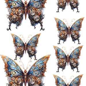Papel de arroz con diseño de mariposas Steampunk: diseño de collage vintage A4, decoración Steampunk, papel decoupage para proyectos de bricolaje, arte con técnica mixta