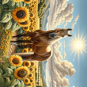 Prado de girasoles Hermoso papel de arroz de caballo para la elaboración de decoupage Scrapbooking Mixed Media Junk Journal - 1 A4 Tamaño estándar Impresión única