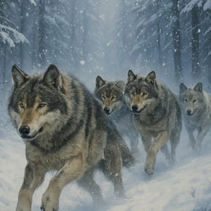 Papel de arroz premium para decoupage, papel artesanal "Lobos corriendo en un bosque nevado", "Lobos en movimiento", escena invernal, manualidades de diciembre n.° 4424