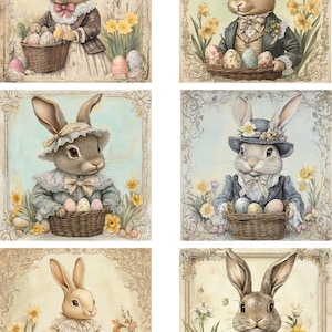 Papier de riz pour découpage, papier créatif Lapins vintage A4, Joyeuses Pâques, Fournitures pour fabrication de cartes de Pâques, Lapin printanier, Journalisation, Éphémères