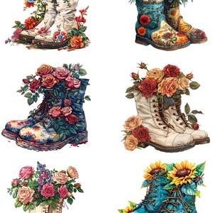 Papel de arroz para decoupage, zapatos con flores vintage, zapatos de jardín, ilustraciones de flores de jardín, papel para decoupage, papel decorativo Shabby Chic