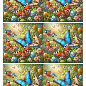 Hermosas mariposas en el prado, 1 hoja de collage A4, diario basura, scrapbooking, suministros de medios mixtos, fabricación de tarjetas, efímera, CARDMAKING