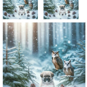 Animaux dans la forêt enneigée - Papier de riz pour découpage artisanal Scrapbooking Collage éphémère 1 Papier de riz de Noël de format standard A4