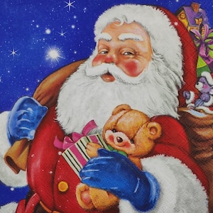 Santa & Teddy Bear Paper Napkins: Christmas Decoupage, Collage (Set of 4)